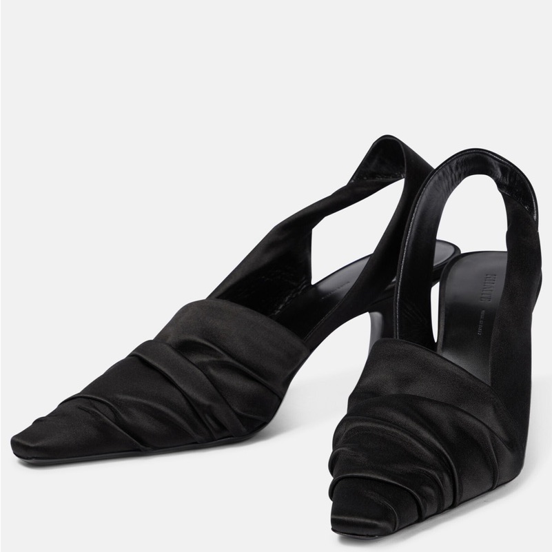 New W/ Box Khaite Water Black Satin Slingback Pumps Heels Eu 39.5